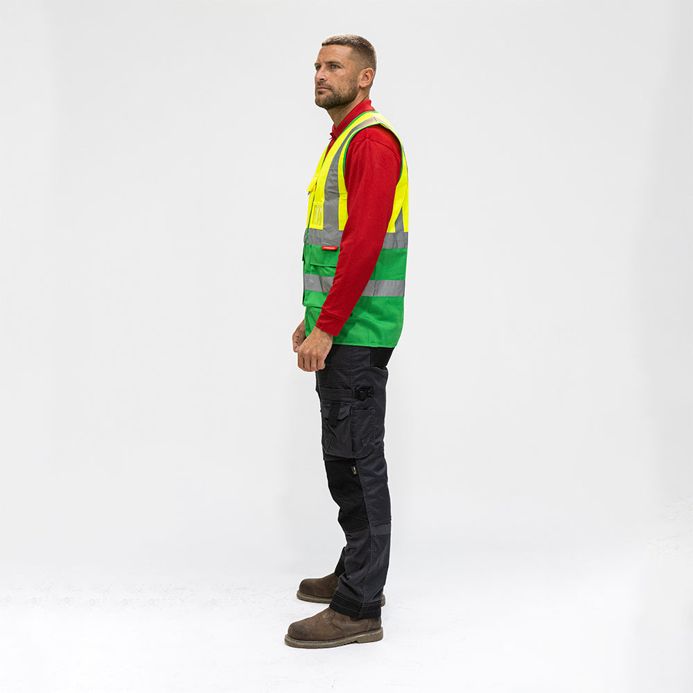 This is an image showing TIMCO Hi-Visibility Executive Vest - Yellow & Green - XX Large - 1 Each Bag available from T.H Wiggans Ironmongery in Kendal, quick delivery at discounted prices.