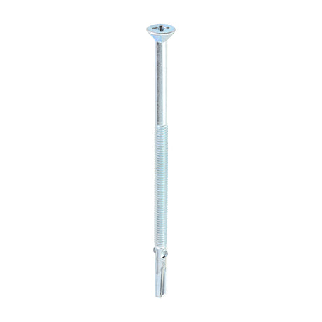 This is an image showing TIMCO Metal Construction Timber to Heavy Section Screws - Countersunk - Wing-Tip - Self-Drilling - Zinc - 5.5 x 120 - 100 Pieces Box available from T.H Wiggans Ironmongery in Kendal, quick delivery at discounted prices.