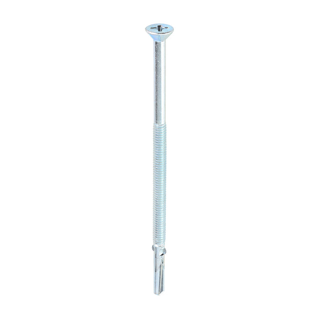 This is an image showing TIMCO Metal Construction Timber to Heavy Section Screws - Countersunk - Wing-Tip - Self-Drilling - Zinc - 5.5 x 120 - 100 Pieces Box available from T.H Wiggans Ironmongery in Kendal, quick delivery at discounted prices.