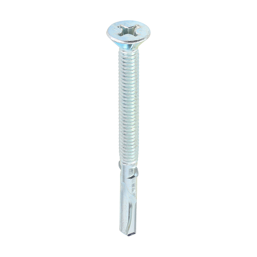 This is an image showing TIMCO Metal Construction Timber to Heavy Section Screws - Countersunk - Wing-Tip - Self-Drilling - Zinc - 5.5 x 65 - 200 Pieces Box available from T.H Wiggans Ironmongery in Kendal, quick delivery at discounted prices.