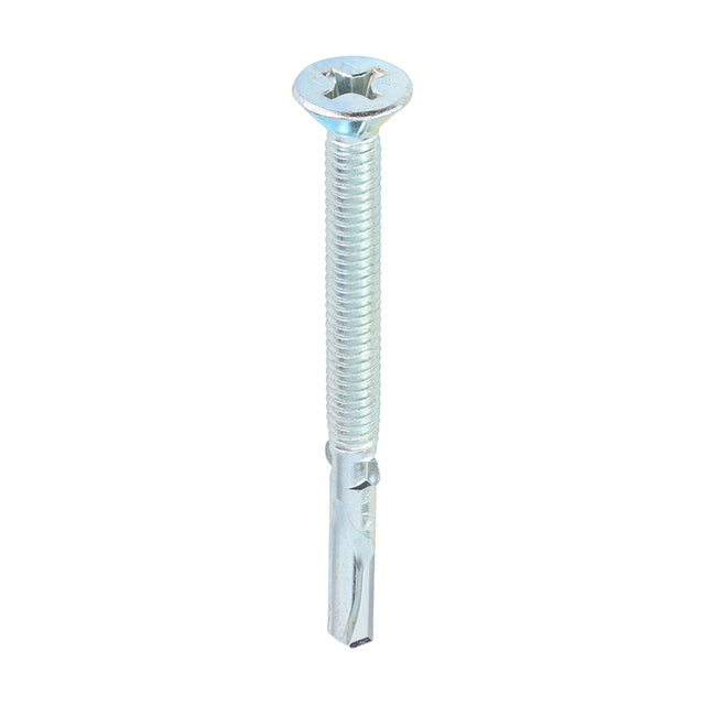 This is an image showing TIMCO Metal Construction Timber to Heavy Section Screws - Countersunk - Wing-Tip - Self-Drilling - Zinc - 5.5 x 65 - 200 Pieces Box available from T.H Wiggans Ironmongery in Kendal, quick delivery at discounted prices.