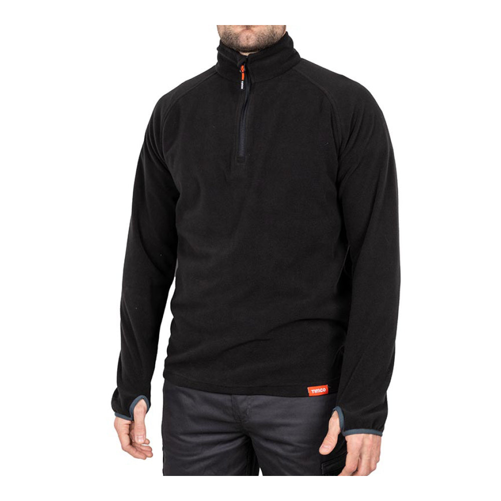 This is an image showing TIMCO Half Zip Overhead Fleece -Black - Large - 1 Each Bag available from T.H Wiggans Ironmongery in Kendal, quick delivery at discounted prices.