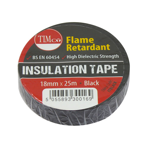 This is an image showing TIMCO PVC Insulation Tape - Black - 25m x 18mm - 10 Pieces Roll Pack available from T.H Wiggans Ironmongery in Kendal, quick delivery at discounted prices.