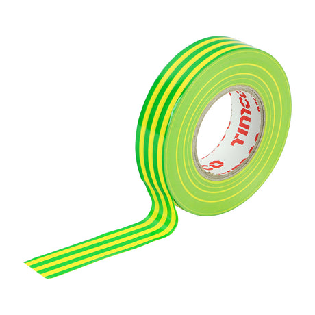 This is an image showing TIMCO PVC Insulation Tape - Green & Yellow Stripe - 25m x 18mm - 10 Pieces Roll Pack available from T.H Wiggans Ironmongery in Kendal, quick delivery at discounted prices.