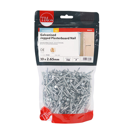 This is an image showing TIMCO Jagged Plasterboard Nails - Galvanised - 30 x 2.65 - 1 Kilograms TIMbag available from T.H Wiggans Ironmongery in Kendal, quick delivery at discounted prices.