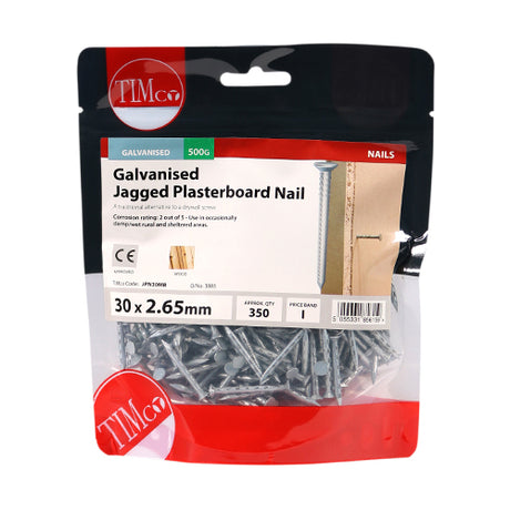 This is an image showing TIMCO Jagged Plasterboard Nails - Galvanised - 30 x 2.65 - 0.5 Kilograms TIMbag available from T.H Wiggans Ironmongery in Kendal, quick delivery at discounted prices.