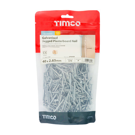 This is an image showing TIMCO Jagged Plasterboard Nails - Galvanised - 40 x 2.65 - 1 Kilograms TIMbag available from T.H Wiggans Ironmongery in Kendal, quick delivery at discounted prices.