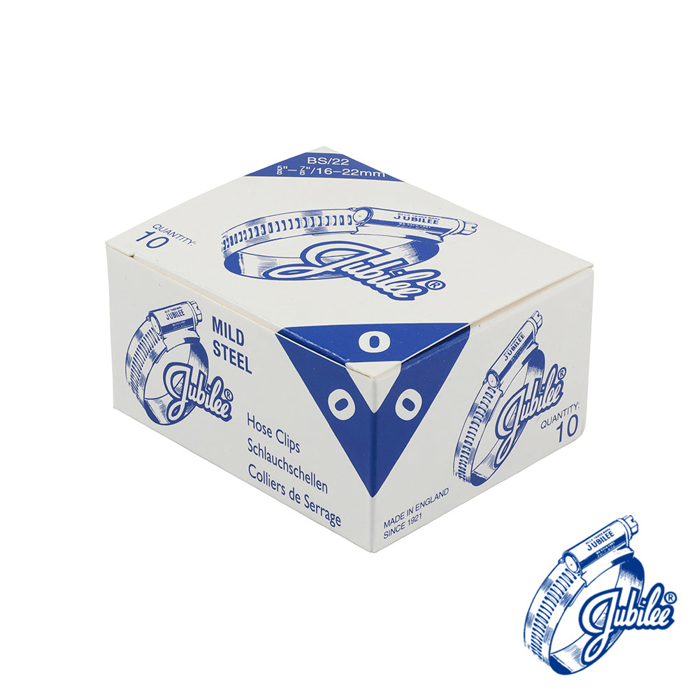 This is an image showing TIMCO Jubilee Clip Mild Steel - 0MS - 16 - 22mm - 10 Pieces Box available from T.H Wiggans Ironmongery in Kendal, quick delivery at discounted prices.