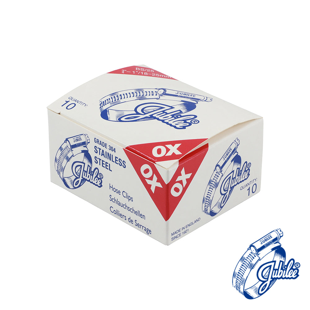 This is an image showing TIMCO Jubilee Clip Stainless Steel - 0XSS - 18 - 25mm - 10 Pieces Box available from T.H Wiggans Ironmongery in Kendal, quick delivery at discounted prices.