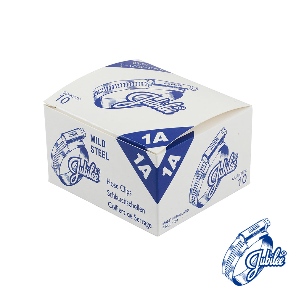 This is an image showing TIMCO Jubilee Clip Mild Steel - 1AMS - 22 - 30mm - 10 Pieces Box available from T.H Wiggans Ironmongery in Kendal, quick delivery at discounted prices.