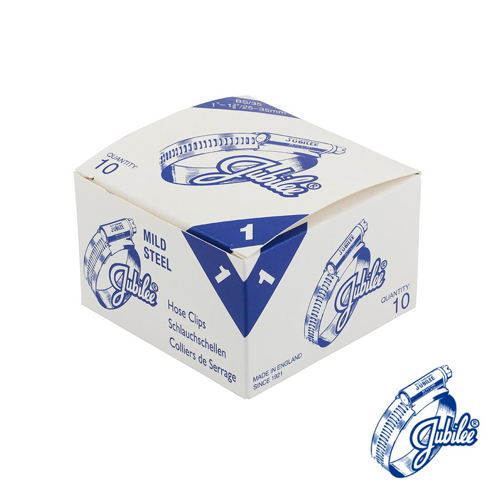 This is an image showing TIMCO Jubilee Clip Mild Steel - 1MS - 25 - 35mm - 10 Pieces Box available from T.H Wiggans Ironmongery in Kendal, quick delivery at discounted prices.