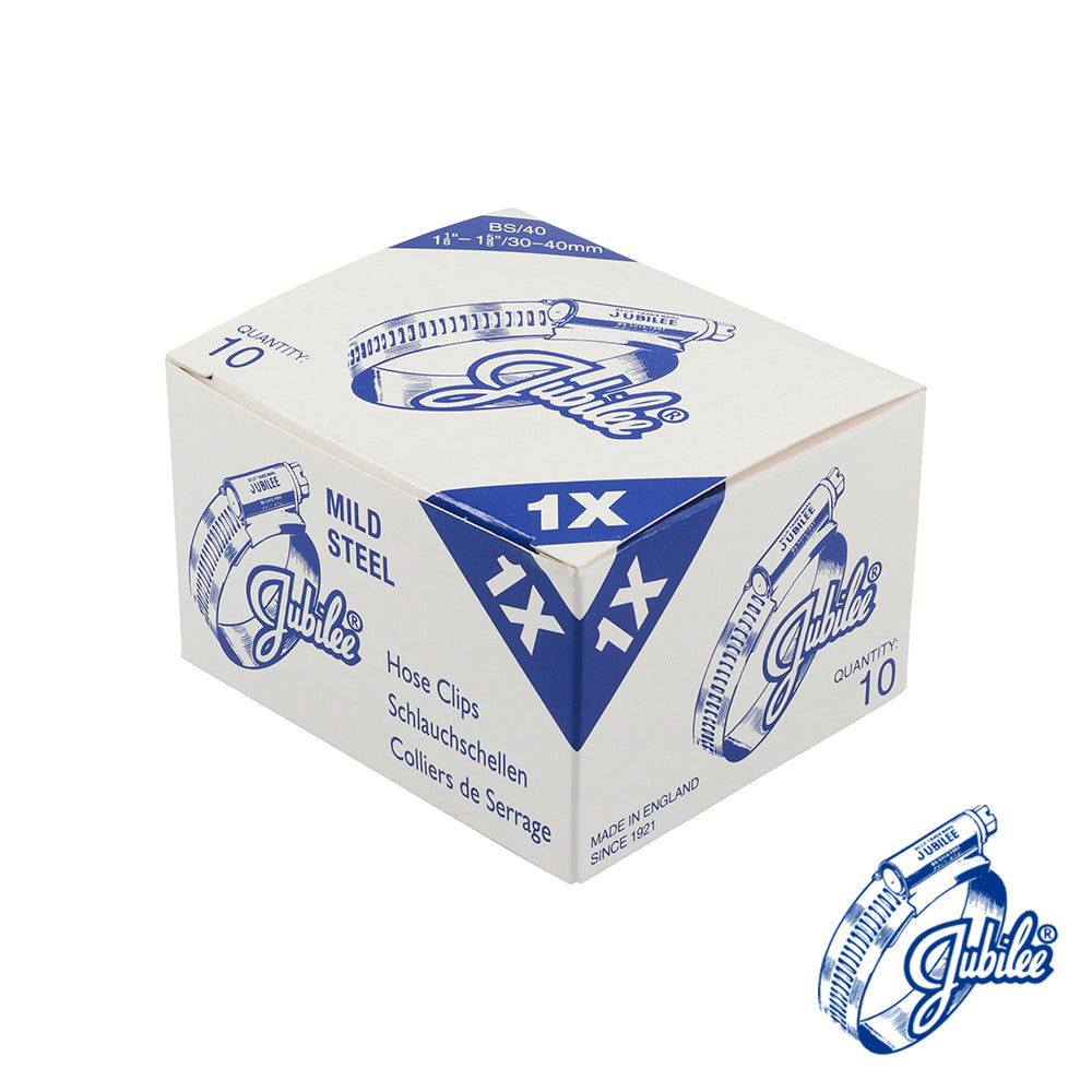 This is an image showing TIMCO Jubilee Clip Mild Steel - 1XMS - 30 - 40mm - 10 Pieces Box available from T.H Wiggans Ironmongery in Kendal, quick delivery at discounted prices.