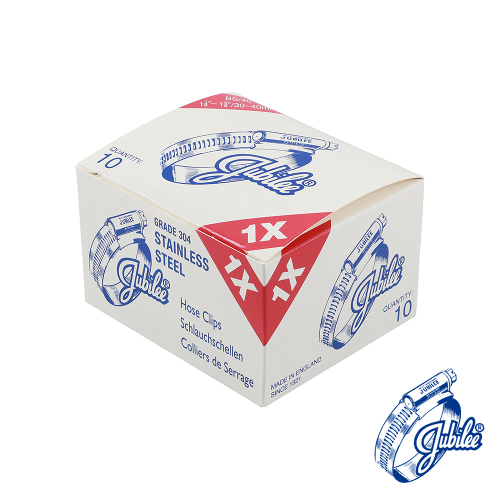 This is an image showing TIMCO Jubilee Clip Stainless Steel - 1XSS - 30 - 40mm - 10 Pieces Box available from T.H Wiggans Ironmongery in Kendal, quick delivery at discounted prices.