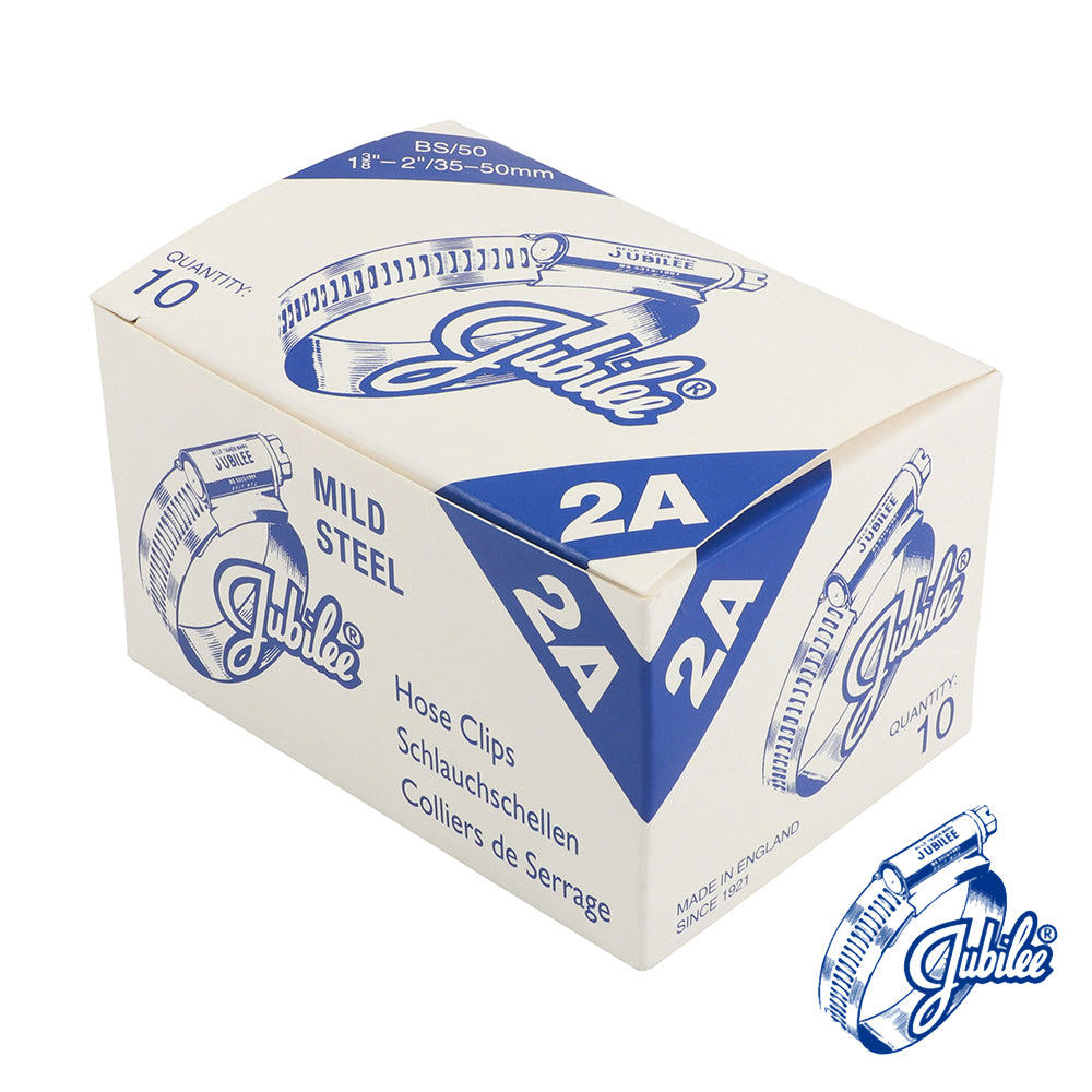 This is an image showing TIMCO Jubilee Clip Mild Steel - 2AMS - 35 - 50mm - 10 Pieces Box available from T.H Wiggans Ironmongery in Kendal, quick delivery at discounted prices.