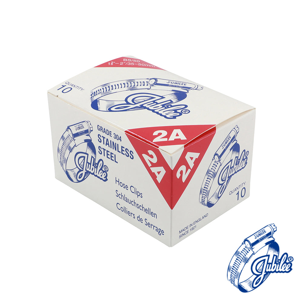 This is an image showing TIMCO Jubilee Clip Stainless Steel - 2ASS - 35 - 50mm - 10 Pieces Box available from T.H Wiggans Ironmongery in Kendal, quick delivery at discounted prices.