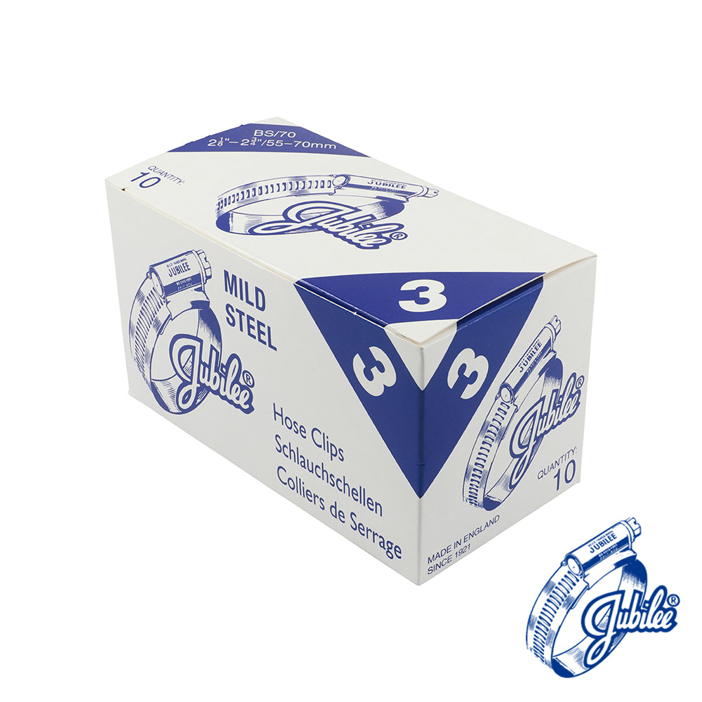 This is an image showing TIMCO Jubilee Clip Mild Steel - 3MS - 55 - 70mm - 10 Pieces Box available from T.H Wiggans Ironmongery in Kendal, quick delivery at discounted prices.