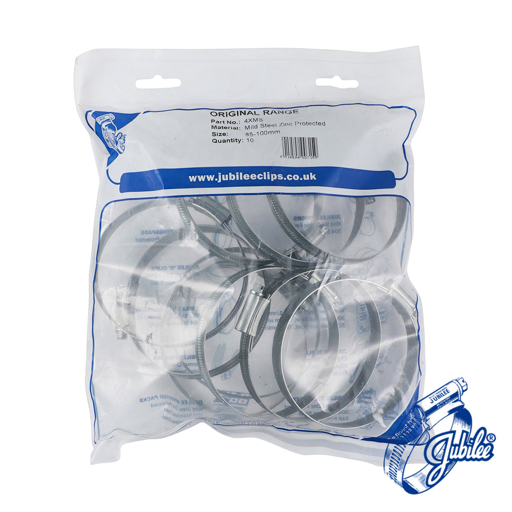 This is an image showing TIMCO Jubilee Clip Mild Steel - 4XMS - 85 - 100mm - 10 Pieces Bag available from T.H Wiggans Ironmongery in Kendal, quick delivery at discounted prices.