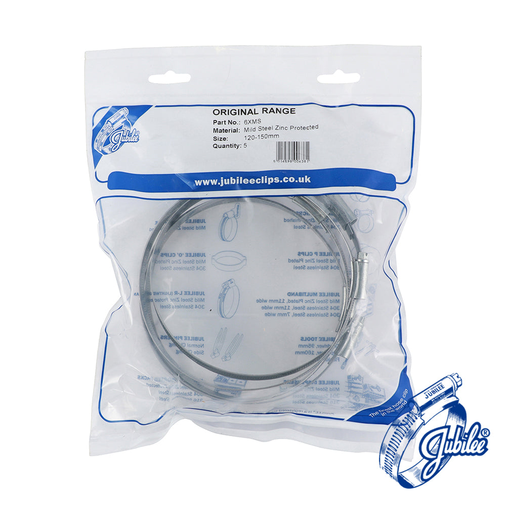 This is an image showing TIMCO Jubilee Clip Mild Steel - 6XMS - 120 - 150mm - 5 Pieces Bag available from T.H Wiggans Ironmongery in Kendal, quick delivery at discounted prices.