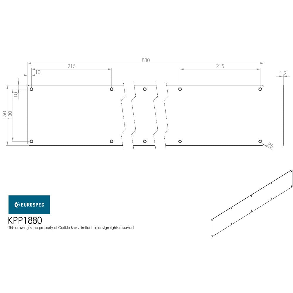 This is an image of Eurospec - Kickplate 880 x 150mm - SSS available to order from T.H Wiggans Architectural Ironmongery in Kendal, quick delivery and discounted prices.