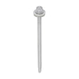 This is an image showing TIMCO Metal Construction Light Section Screws - Hex - EPDM Washer - Self-Drilling - Exterior - Silver Organic - 5.5 x 100 - 100 Pieces Box available from T.H Wiggans Ironmongery in Kendal, quick delivery at discounted prices.