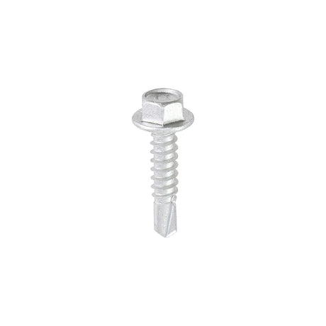 This is an image showing TIMCO Metal Construction Light Section Screws - Hex - Self-Drilling - Exterior - Silver Organic - 5.5 x 25 - 100 Pieces Box available from T.H Wiggans Ironmongery in Kendal, quick delivery at discounted prices.