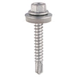 This is an image showing TIMCO Metal Construction Light Section Screws - Hex - EPDM Washer - Self-Drilling - Exterior - Silver Organic - 5.5 x 50 - 85 Pieces TIMbag available from T.H Wiggans Ironmongery in Kendal, quick delivery at discounted prices.
