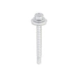 This is an image showing TIMCO Metal Construction Light Section Screws - Hex - EPDM Washer - Self-Drilling - Exterior - Silver Organic - 5.5 x 50 - 100 Pieces Box available from T.H Wiggans Ironmongery in Kendal, quick delivery at discounted prices.