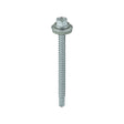 This is an image showing TIMCO Metal Construction Light Section Screws - Hex - EPDM Washer - Self-Drilling - Exterior - Silver Organic - 5.5 x 70 - 100 Pieces Box available from T.H Wiggans Ironmongery in Kendal, quick delivery at discounted prices.