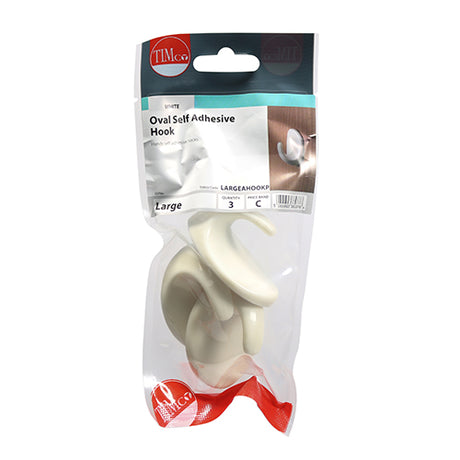 This is an image showing TIMCO Oval Self-Adhesive Hooks - Large - 57 x 42.5 - 3 Pieces TIMpac available from T.H Wiggans Ironmongery in Kendal, quick delivery at discounted prices.