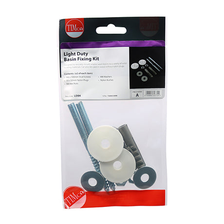 This is an image showing TIMCO Basin Fixing Kit - Light Duty - Light Duty Kit - 2 Pieces TIMpac available from T.H Wiggans Ironmongery in Kendal, quick delivery at discounted prices.