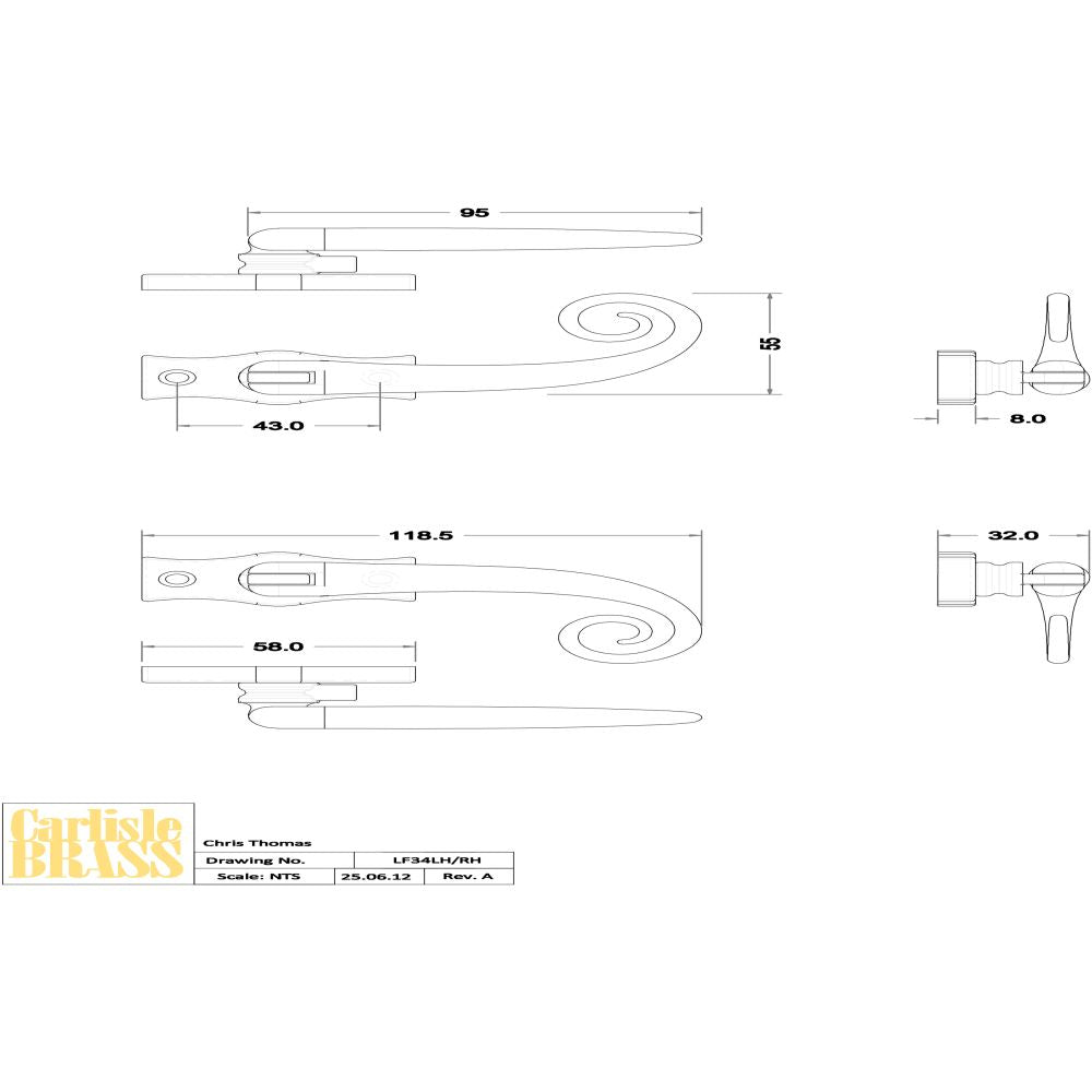 This image is a line drwaing of a Ludlow - Locking Espagnolette Fastener L/H - Black Antique available to order from T.H Wiggans Architectural Ironmongery in Kendal in Kendal