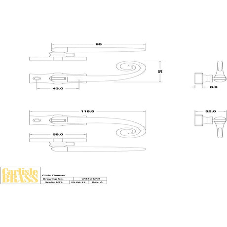 This image is a line drwaing of a Ludlow - Locking Espagnolette Fastener L/H - Black Antique available to order from T.H Wiggans Architectural Ironmongery in Kendal in Kendal