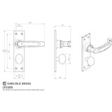 This image is a line drwaing of a Ludlow - Slimline V Lever on Bathroom Backplate - Black Antique available to order from Trade Door Handles in Kendal