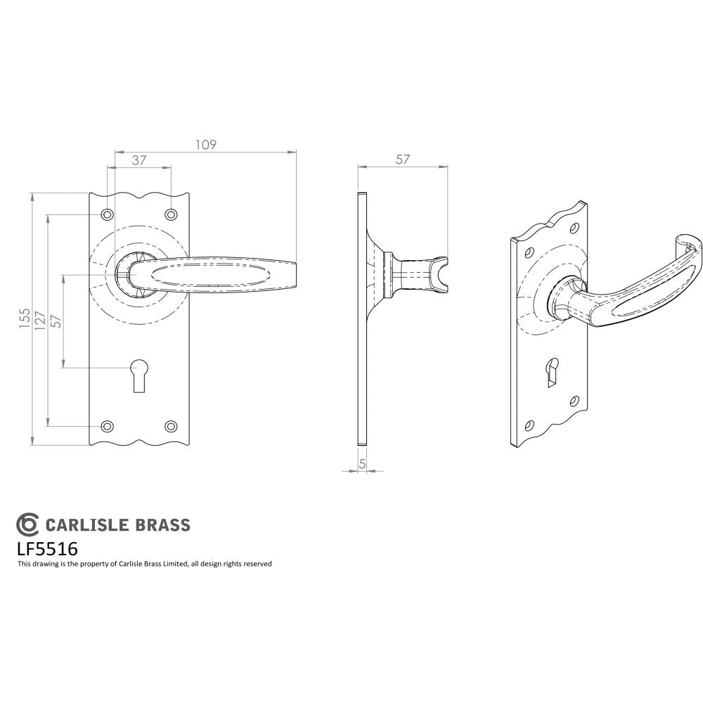 This image is a line drwaing of a Ludlow - Traditional V Lever on Lock Backplate - Black Antique available to order from Trade Door Handles in Kendal