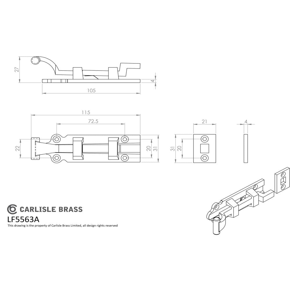 This image is a line drwaing of a Ludlow - Cranked Door Bolt 115mm - Black Antique available to order from Trade Door Handles in Kendal