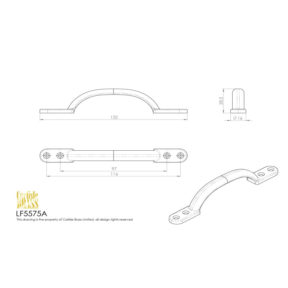 This image is a line drwaing of a Ludlow - Hotbed Handle 133mm - Black Antique available to order from Trade Door Handles in Kendal