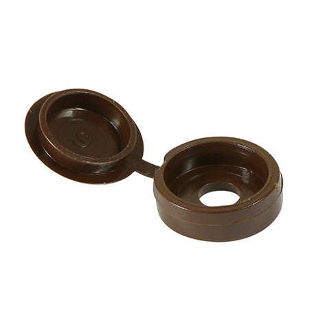 This is an image showing TIMCO Hinged Screw Caps - Large - Brown - To fit 5.0 to 6.0 Screw - 50 Pieces TIMpac available from T.H Wiggans Ironmongery in Kendal, quick delivery at discounted prices.