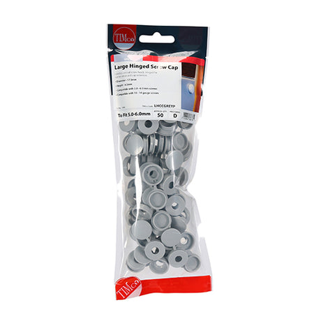 This is an image showing TIMCO Hinged Screw Caps - Large - Light Grey - To fit 5.0 to 6.0 Screw - 50 Pieces TIMpac available from T.H Wiggans Ironmongery in Kendal, quick delivery at discounted prices.