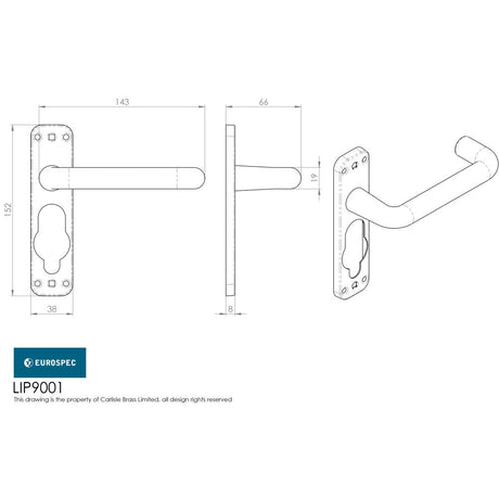 This image is a line drwaing of a Eurospec - Safety Lever on a Inner Backplate - Satin Anodised Aluminium available to order from Trade Door Handles in Kendal