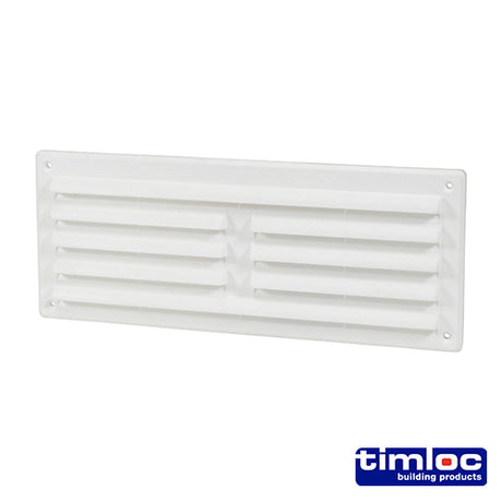 This is an image showing TIMCO Timloc Internal Plastic Louvre Grille Vent with Flyscreen - White - 1207WF - 260 x 104 - 1 Each Bag available from T.H Wiggans Ironmongery in Kendal, quick delivery at discounted prices.