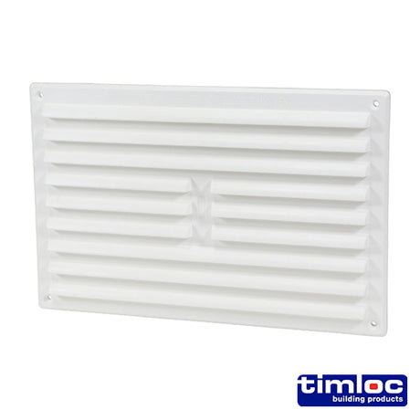 This is an image showing TIMCO Timloc Internal Plastic Louvre Grille Vent with Flyscreen - White - 1211WF - 260 x 170 - 1 Each Bag available from T.H Wiggans Ironmongery in Kendal, quick delivery at discounted prices.