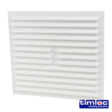 This is an image showing TIMCO Timloc Internal Plastic Louvre Grille Vent with Flyscreen - White - 1212WF - 260 x 235 - 1 Each Bag available from T.H Wiggans Ironmongery in Kendal, quick delivery at discounted prices.