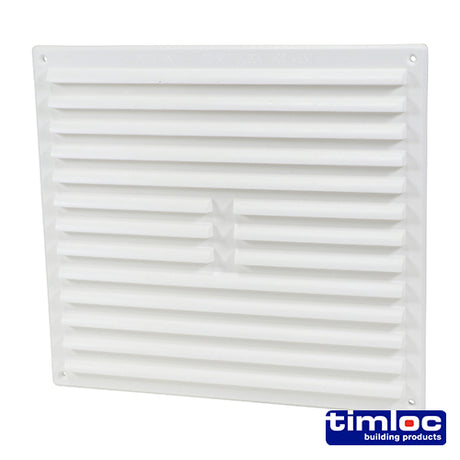 This is an image showing TIMCO Timloc Internal Plastic Louvre Grille Vent with Flyscreen - White - 1212WF - 260 x 235 - 1 Each Bag available from T.H Wiggans Ironmongery in Kendal, quick delivery at discounted prices.