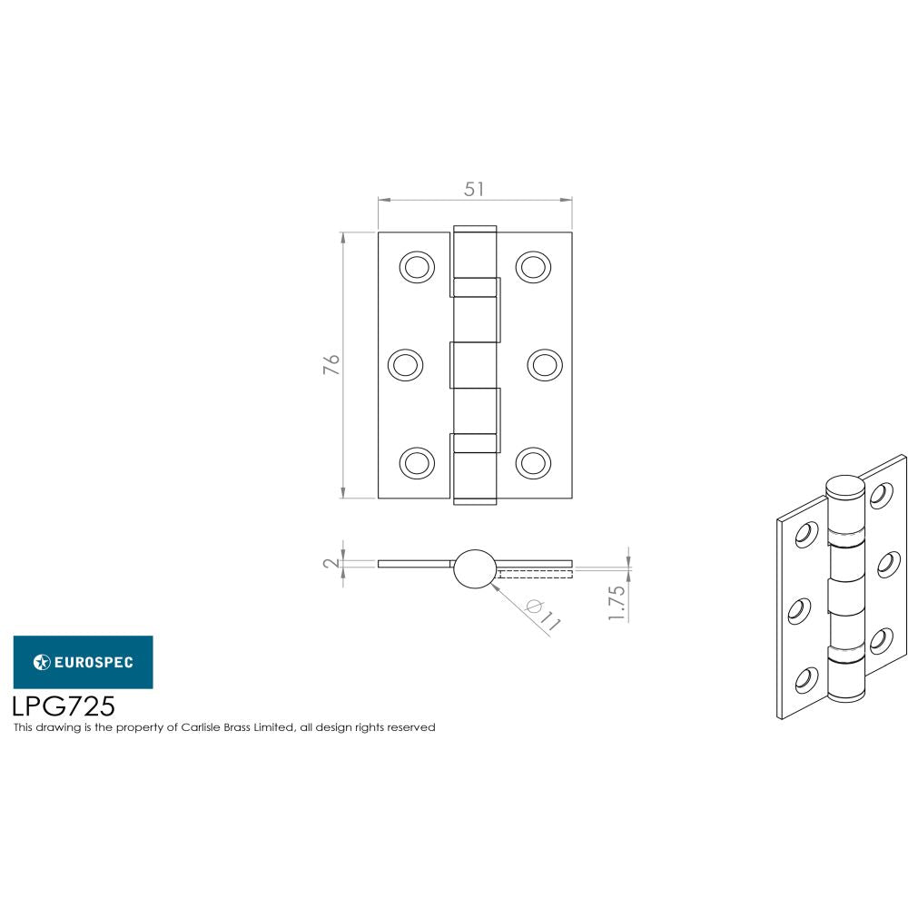 This image is a line drwaing of a Carlisle Brass - Hinge & Latch Pack - Polished Chrome available to order from Trade Door Handles in Kendal
