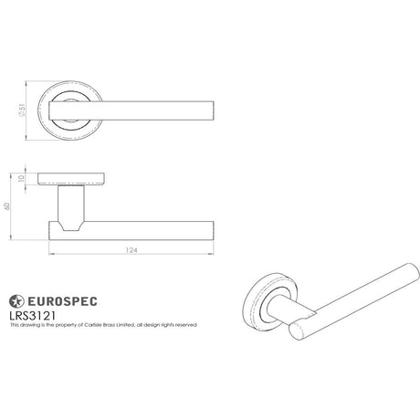 This image is a line drwaing of a Eurospec - Lever on Rose - Satin Chrome available to order from Trade Door Handles in Kendal