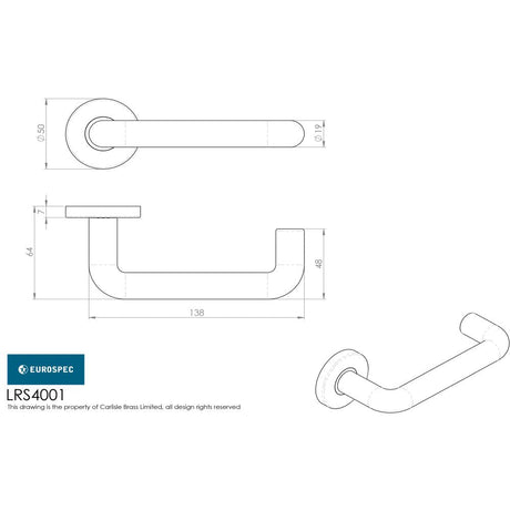 This image is a line drwaing of a Eurospec - Safety Lever on Sprung Rose - Satin Anodised Aluminium available to order from Trade Door Handles in Kendal