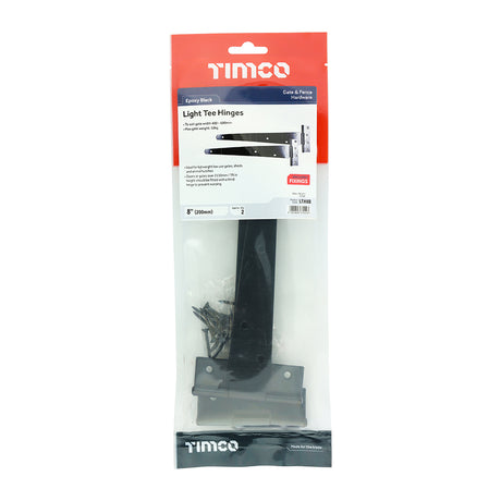 This is an image showing TIMCO Pair of Light Tee Hinges - Black - 8" - 1 Each TIMbag available from T.H Wiggans Ironmongery in Kendal, quick delivery at discounted prices.