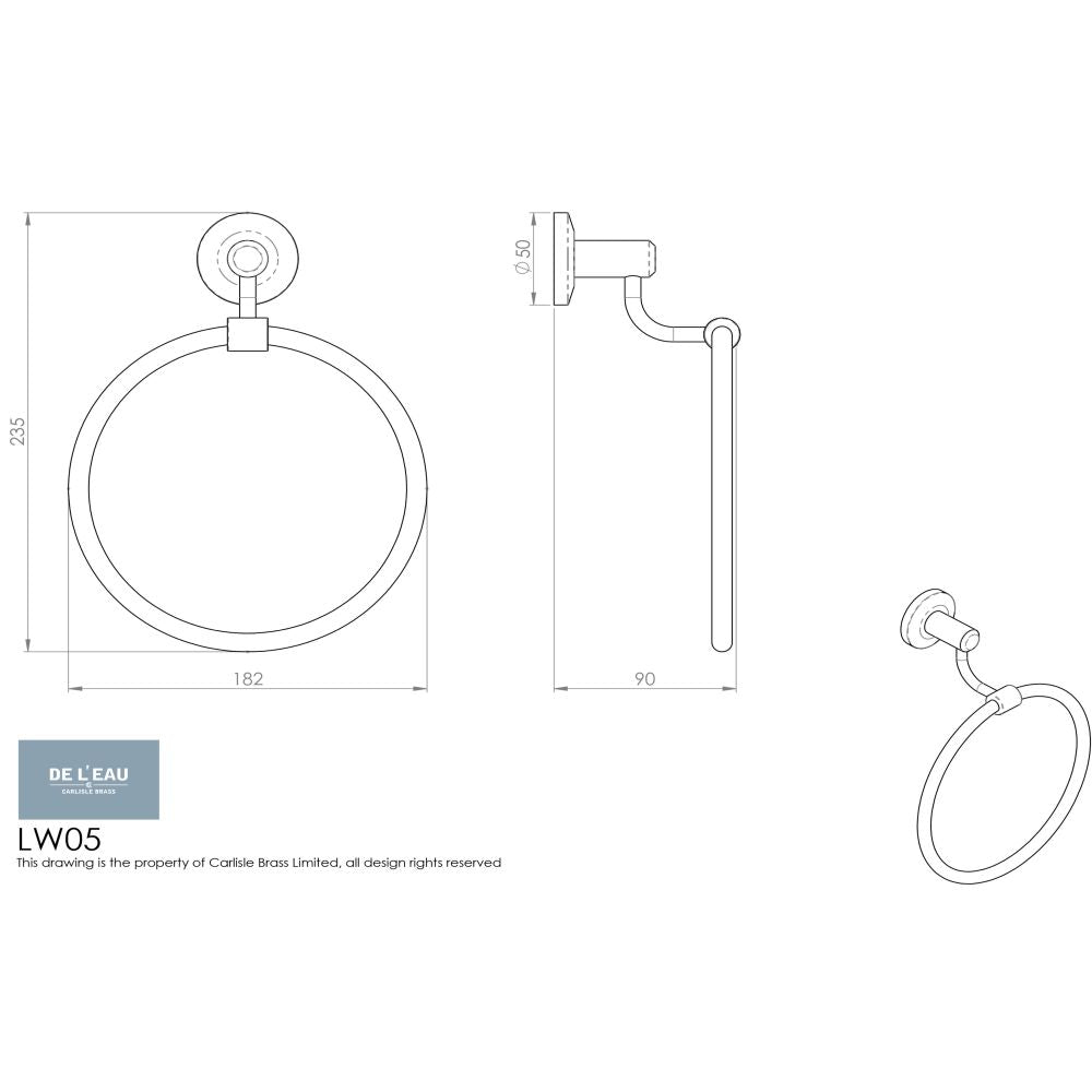 This image is a line drwaing of a Carlisle Brass - Tempo Towel Ring - Polished Chrome available to order from Trade Door Handles in Kendal