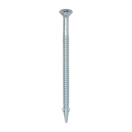 This is an image showing TIMCO Metal Construction Timber to Light Section Screws - Countersunk - Wing-Tip - Self-Drilling - Zinc - 5.5 x 100 - 100 Pieces Box available from T.H Wiggans Ironmongery in Kendal, quick delivery at discounted prices.