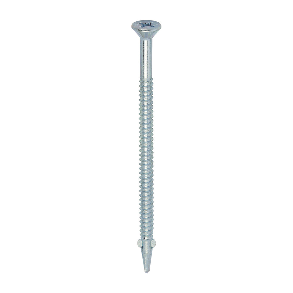 This is an image showing TIMCO Metal Construction Timber to Light Section Screws - Countersunk - Wing-Tip - Self-Drilling - Zinc - 5.5 x 100 - 100 Pieces Box available from T.H Wiggans Ironmongery in Kendal, quick delivery at discounted prices.